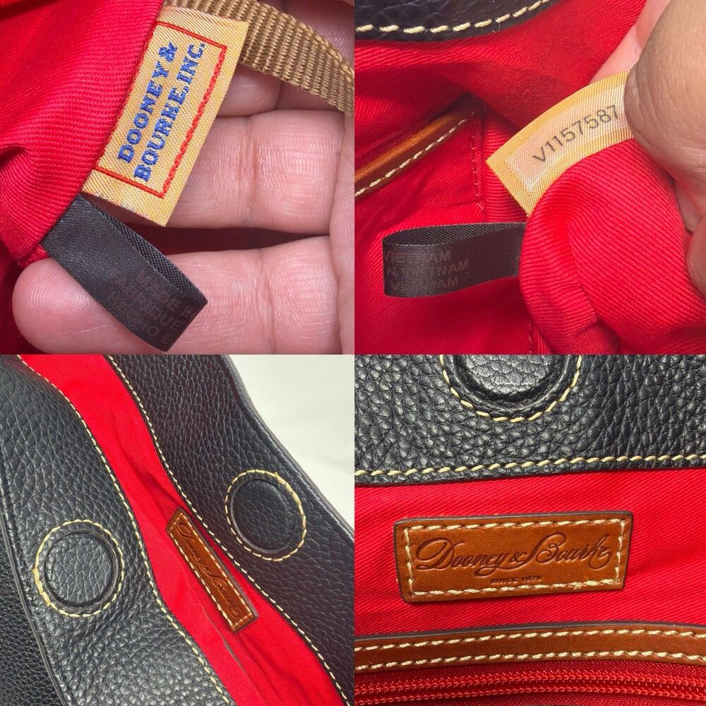 Dooney & Bourke Black Pebbled Leather Brown Trim Large Hobo Shoulder Bag - Picture 7 of 9